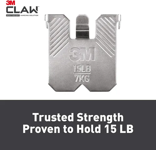 Vista 2 de Command Ganchos 3M CLAW para colgar cuadros en panel de yeso con capacidad para 15 libras, tiras pequeñas color blanco, 18 tiras.