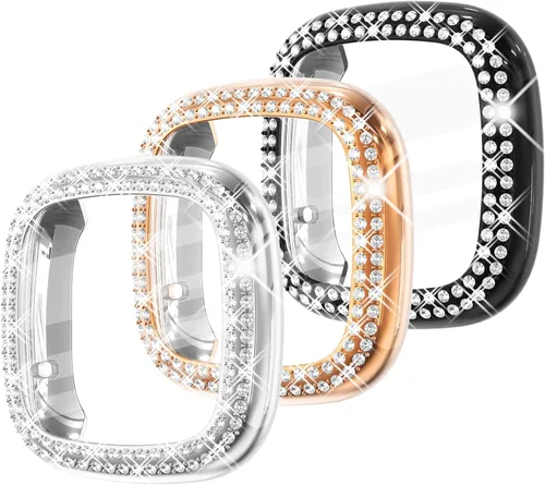 Vista 18 de Fullife Paquete de 10 Parachoques de TPU para Fitbit Versa 2, Fundas de Cristal con Diamantes Brillantes HD, Funda Protectora Completa, Resistente a