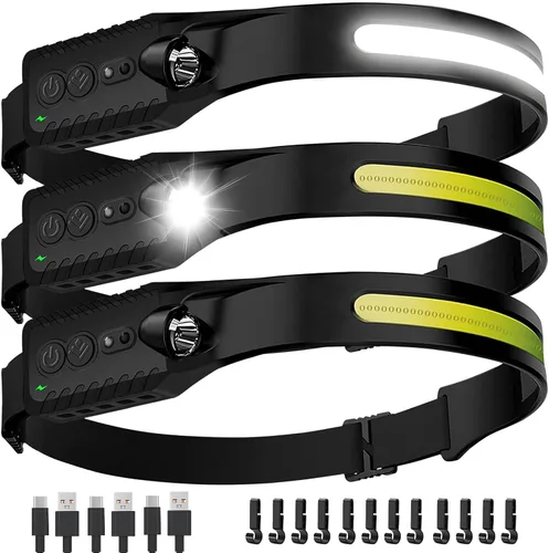 Vista 9 de Nessciera Linterna LED recargable (Azul), 400 lúmenes, haz ancho de 230°, USB-C, IPX4, 5 modos — Banda ajustable ligera; clips para casco