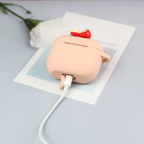 Vista 5 de Wonhibo Funda para Airpods 3 para mujeres y niñas, bonita funda Kawaii para Airpod 3ª y tercera generación 2021 con llavero (seta)