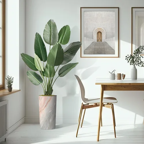 Vista 6 de Árbol artificial en macetero con efecto de granito moderno, ave del paraíso artificial de seda para decoración del hogar en interiores y exteriores