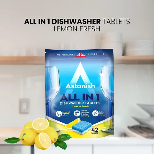 Vista 3 de Astonish Tabletas de lavavajillas todo en 1, limpiador doméstico que elimina la grasa, la suciedad y las manchas de la superficie, jabón