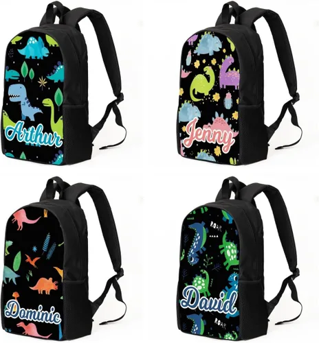 Vista 5 de Mochila personalizada para niños pequeños con nombre con foto personalizada para niños, mochila escolar de dinosaurio para niñas y niños