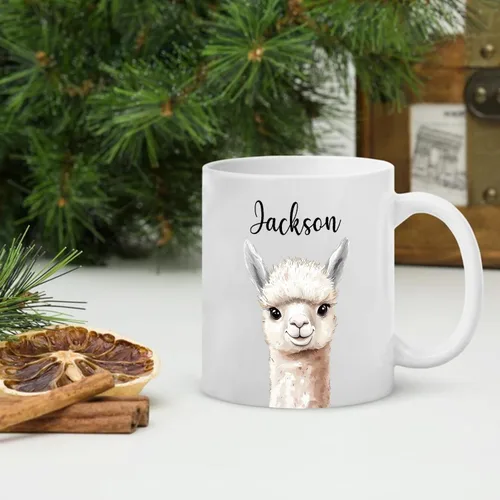 Vista 4 de Tazas de café de alpaca personalizadas elige nombre, regalos para hombres, mujeres, amantes de las alpacas, taza de café personalizada con acento