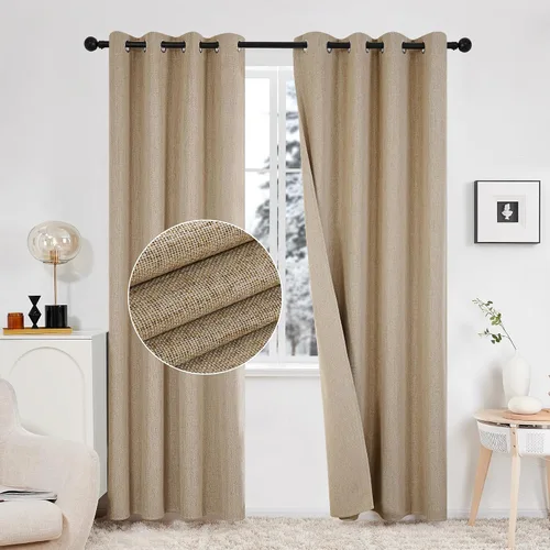 Vista 26 de Deconovo - Cortinas opacas 100% ligeras de lino sintético para dormitorio, cortinas térmicas aisladas para reducir el ruido para comedor, sala