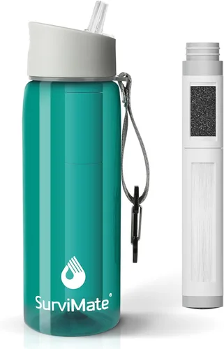 Vista 11 de SurviMate - Botella de agua filtrada con ultrafiltración de 5 etapas de Negro