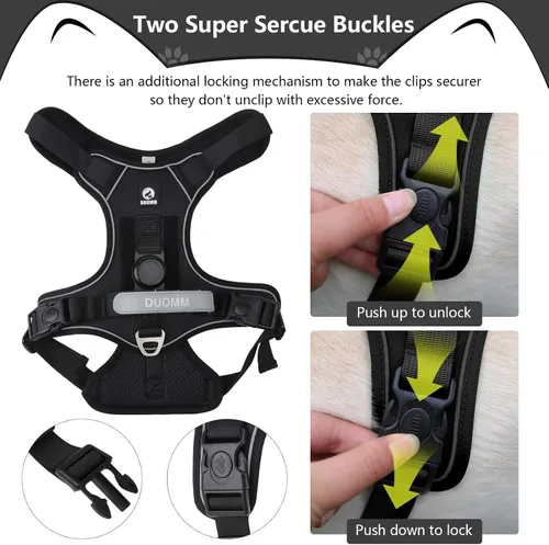 Vista 5 de Arnés sin tirones para perro extragrande, ajustable a prueba de escape, sin estrangulamiento y chaleco reflectante con asa para un fácil control