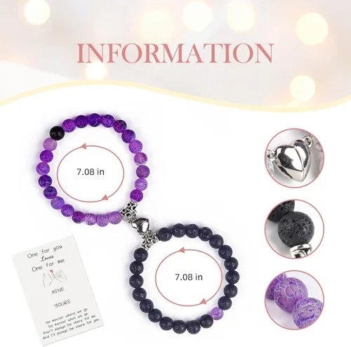 Vista 10 de 2 PCS Magnetic Couples Bracelets, Natural Stone Energy Stone Beads Bracelet Set His and Hers Long Distance Relationship Bracelet for Boyfriend
