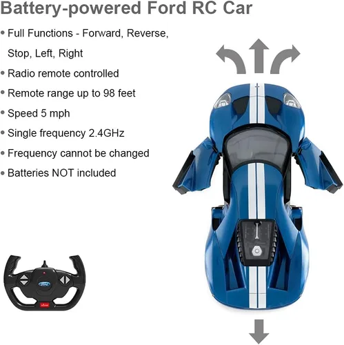 Vista 7 de RASTAR Auto RC 1/14 Ford GT Control remoto RC Race Toy Car para niños, puertas abiertas por manual, azul (2.4 GHz)