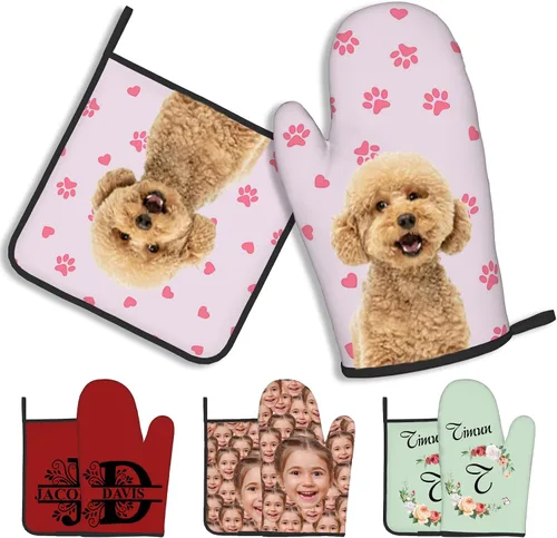 Vista 12 de Manoplas de horno personalizadas con nombre y foto, resistentes al calor y a la intemperie, para amigos y familia, como regalo de cocina, horneado