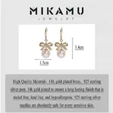 Vista 2 de MIKAMU Aretes de lazo de oro de 14 quilates para mujer, circonita cúbica, chapados en oro, delicados aretes de perlas para mujer, joyería de regalo