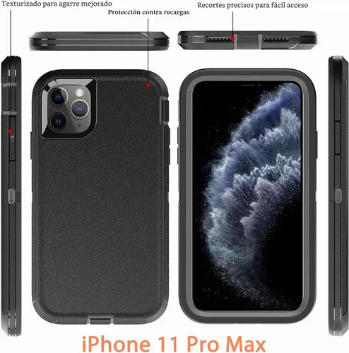 Vista 3 de YmhxcY Funda para iPhone 11 Pro Max, a prueba de golpes, a prueba de caídas, a prueba de polvo, 3 capas, duradera, funda de teléfono de protección
