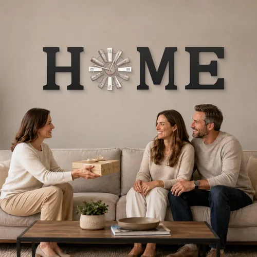 Vista 7 de Letreros de casa de campo con reloj de molino de viento, decoración de pared, letras rústicas para el hogar, arte de pared para sala de estar, Negro