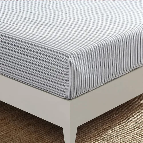 Vista 9 de Nautica Sábana bajera ajustable de tamaño individual, ropa de cama de percal de algodón crujiente, sábana ligera y transpirable, bolsillo profundo