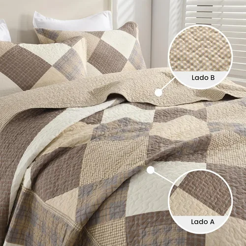 Vista 7 de Juego de ropa de cama de tamaño Queen grande, colcha de 120" x 102", 100% algodón, colcha acolchada ligera, juego de cubrecama de estilo rústico, 3