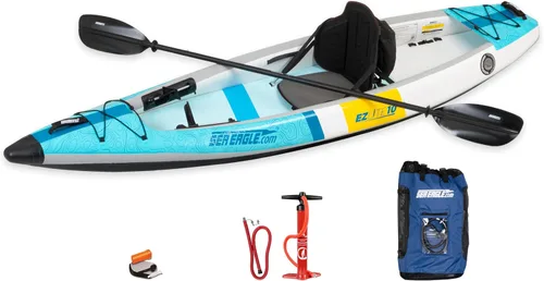 Vista 9 de Sea Eagle EZLITE 10 ultraligero, todo tejido, punto caído, rígido, alto rendimiento, fácil instalación, kayak inflable individual de 10 pies