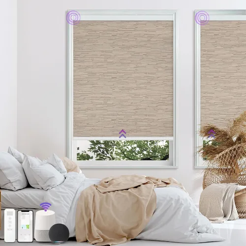 Vista 8 de Astomi - Persianas enrollables motorizadas para ventanas, persianas 100 % opacas para oscurecer la habitación, persianas inteligentes sin cordón