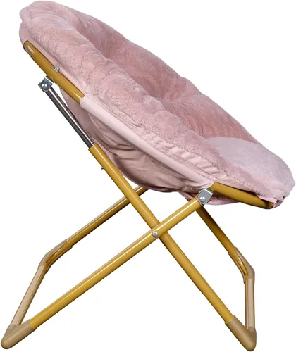 Vista 9 de Flash Furniture Silla Mini Plegable y Acogedora Gwen para Niños - Silla Lunar de Pelo Sintético Color Rosa Claro - Estructura de Metal Dorado Suave
