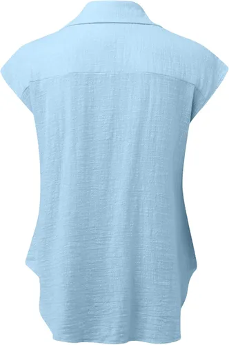 Vista 55 de Ceboyel Camisas para mujer de moda de verano, algodón, lino, manga corta, cuello con botones, blusa casual para mujer 2023