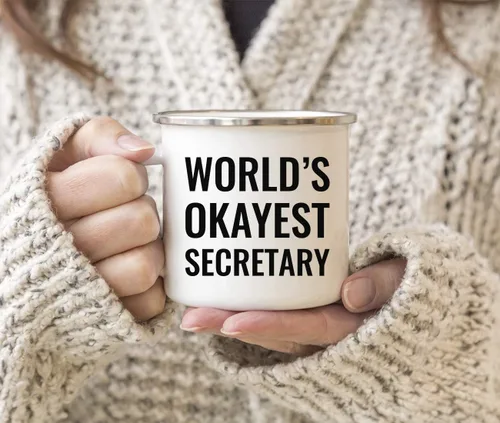 Vista 3 de Andaz Press Taza de café de acero inoxidable de 11 onzas, regalo de broma para café, World's Okayest Secretary, paquete de 1, taza de campamento