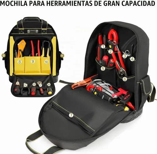 Vista 5 de AIRAJ Mochila de herramientas resistente, mochila de herramientas de 17 pulgadas con base dura moldeada impermeable, bolsa de herramientas duradera