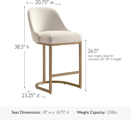 Vista 148 de Leick Home 214536 Barrelback Silla de comedor con base de metal, juego de 2, para comedor, asiento moderno de lino negro y base de metal dorado