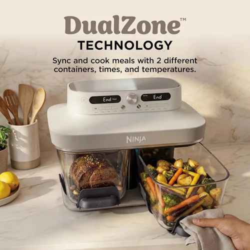 Vista 2 de Ninja Crispi DualZone - Freidora de aire para encimera de vidrio, hueso