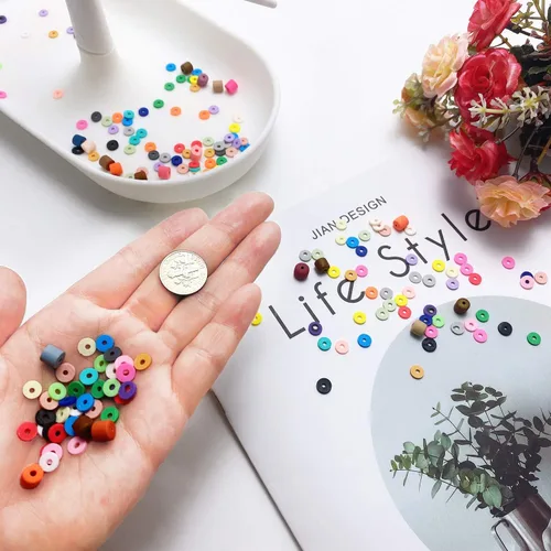 Vista 4 de Coiris - Cuentas de vinilo heishi ecológicas hechas a mano, de polímero/arcilla, de 6 mm. Cuentas espaciadoras para collar, pulsera aretes, joyería