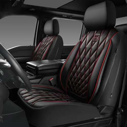 Vista 34 de Car Pass - Juego completo de fundas de asiento de lujo con ribete de cuero sintético, cubiertas de asiento automotrices antideslizantes impermeables