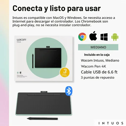Vista 7 de Wacom Intuos Medium - Tableta gráfica de dibujo Bluetooth, portátil para profesores, estudiantes y creadores, 4 ExpressKeys personalizables