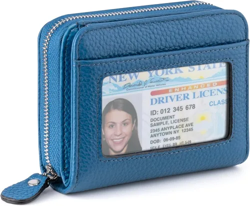 Vista 9 de XINNSTAR Billetera pequeña genuina para mujer, tarjetero delgado con bloqueo RFID con ventana para identificación, monederos compactos para mujer