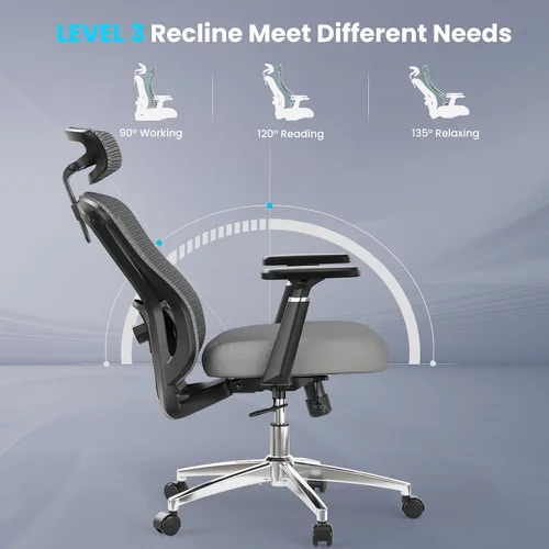 Vista 4 de Farini Silla de oficina con respaldo alto, silla de computadora con ruedas Gris negro