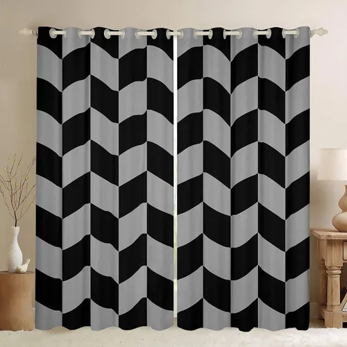 Vista 25 de Feelyou Beige Brown and White Curtains for Bedroom Living Room Modern Geometric Blackout Shades Abstract Checkered Room Darkening Curtain Rhombus