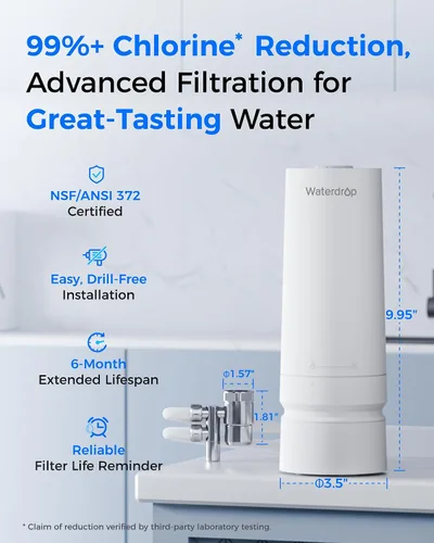 Vista 6 de Waterdrop Filtro de agua para grifo de fregadero, sistema de filtro de agua de encimera de 4000 galones y recordatorio de vida del filtro, reduce