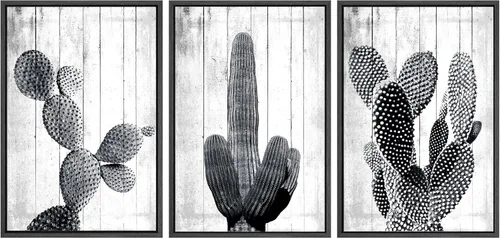Vista 121 de SIGNWIN Lienzo enmarcado para pared, juego de arte de collage de hojas transparentes en blanco y negro, ilustraciones de naturaleza silvestre, arte