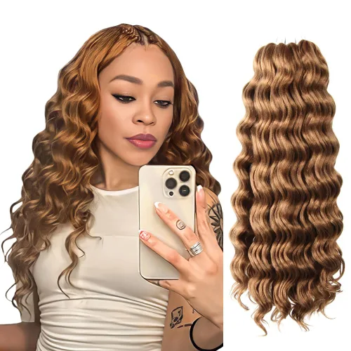 Vista 13 de Pelo de onda marina con trenzas de ganchillo, 6 pulgadas, 8 paquetes, trenzas rizadas suaves y profundas, extensiones de pelo sintético ondulado