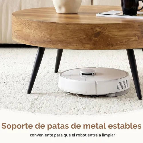 Vista 5 de LKTART Mesa de centro para sala de estar, mesas de centro redondas de madera con almacenamiento, mesa de té moderna de centro de metal para Marrón