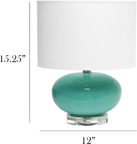 Vista 3 de Elegant Designs LT1127-AQU - Lámpara de mesa de 15.25 pulgadas con pantalla de tela blanca, moderna y contemporánea, con huevo de cerámica, estándar