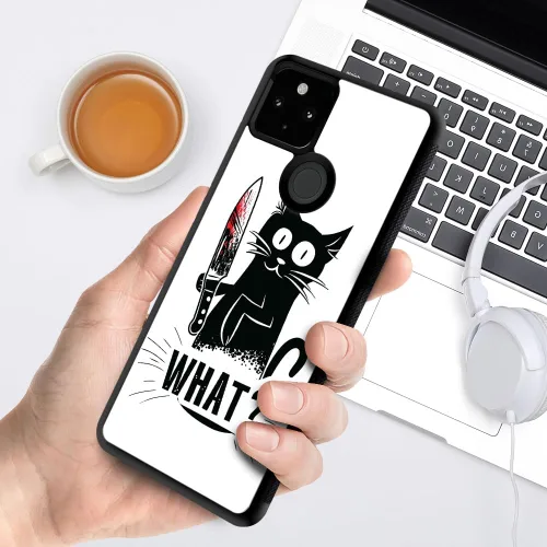 Vista 6 de CARLOCA Compatible with Google Pixel 5 Case,Angry Cat Knife What Pattern Ultra Protection Shockproof Soft Silicone TPU Non-Slip Back for Google