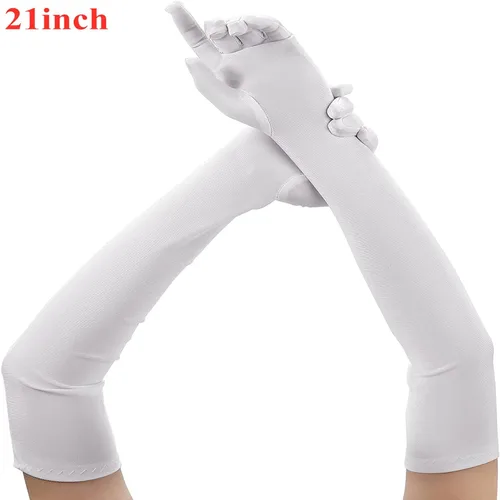 Vista 2 de Guantes blancos largos de los años 20 para mujer, guantes de noche de ópera, guantes de satén, guantes de novia para mujeres, bodas