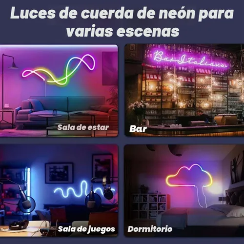 Vista 6 de Luces de tira de neón L8star, luces de cuerda de neón LED de 32.8 pies/10m con control remoto APP, luces de tira de neón LED flexibles impermeables