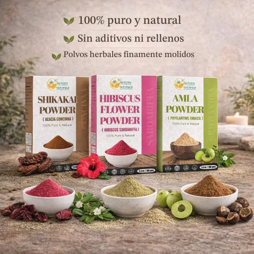 Vista 2 de Herbs Botanica Combo de mascarilla capilar a base de hierbas Brahmi, Reetha (Aritha), Shikakai, Hibiscus, Amla Powder 5.3 oz cada total 1.65 libras