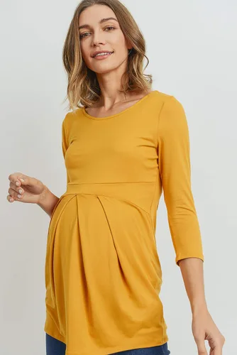 Vista 8 de LaClef - Blusa de maternidad para mujer, cuello redondo, manga 3/4, plisada al frente, estilo peplum