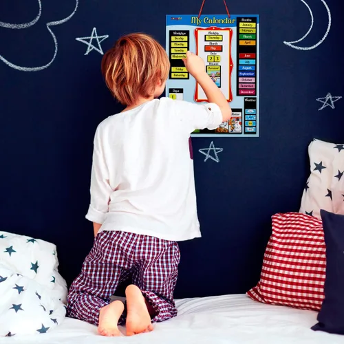 Vista 9 de ZazzyKid Calendario magnético y tabla meteorológica para niños, calendario diario preescolar de aprendizaje para días de la semana, meses, clima