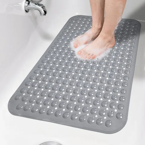 Vista 43 de Tapete de ducha negro antideslizante de 17 x 30 pulgadas, tamaño estándar, tapete de baño de burbujas suaves para ducha interior, tapete de baño