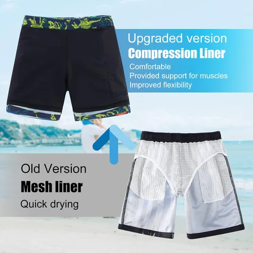 Vista 2 de Funnycokid Traje de baño para niños, con forro de compresión, traje de baño de secado rápido, pantalones cortos de playa para niños de 4 a 12 años
