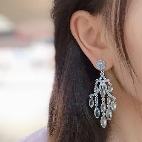 Vista 5 de Delicados pendientes de borla de gota de agua de moissanita de oro de 14 quilates, aretes de araña de cristal geométrico, joyería para fiestas