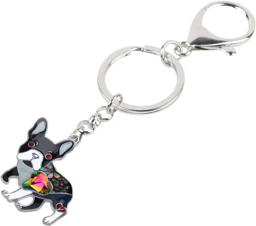 Vista 3 de DOWAY Lindo perro Bulldog francés llavero de cristal llavero creativo decoración animal regalo (negro), Negro