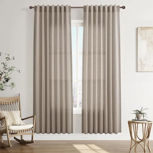 Vista 38 de Joywell - Cortinas de lino de 96 pulgadas de largo para sala de estar Natural