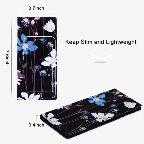 Vista 24 de HUA ANGEL Billetera ultra delgada para mujer, con bloqueo RFID, tarjetero de crédito, plegable, largo, hebilla magnética, billete para mujer, Owl